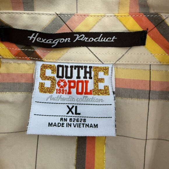 Southpole Mens XL Retro Plaid Short Sleeve Button‎ Up Shirt Hexagon Streetwear - Picture 2 of 7